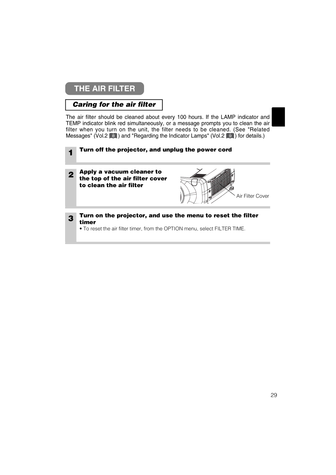 Dukane 28A8711 user manual AIR Filter, Caring for the air filter 