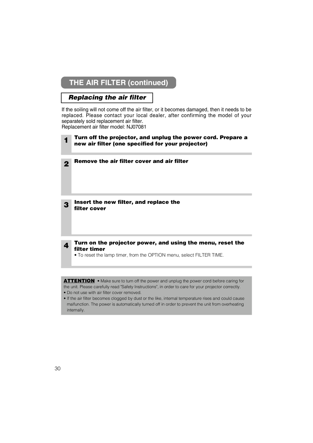 Dukane 28A8711 user manual Replacing the air filter 