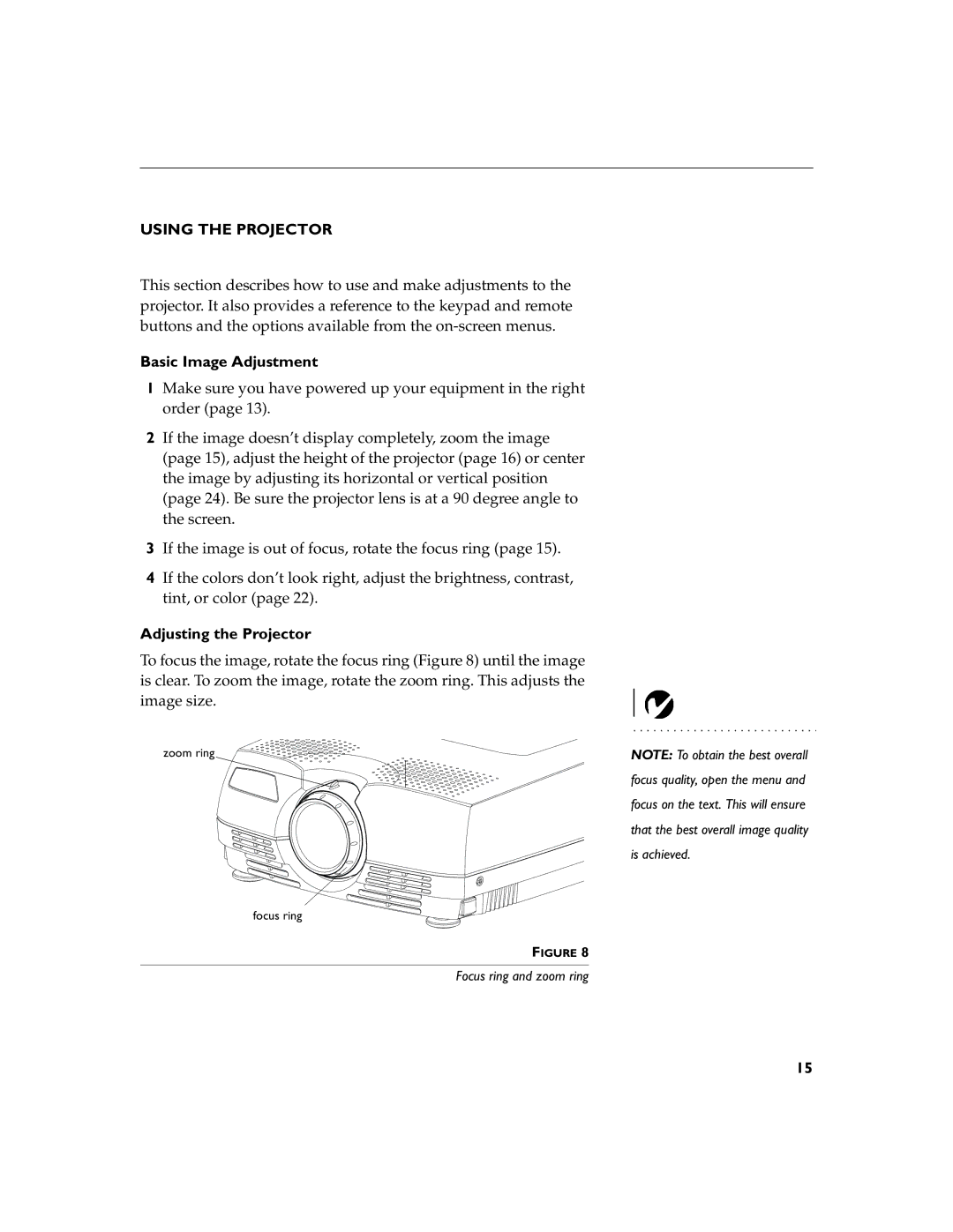 Dukane 28A8043, 28A8753 manual Using the Projector, Basic Image Adjustment, Adjusting the Projector 