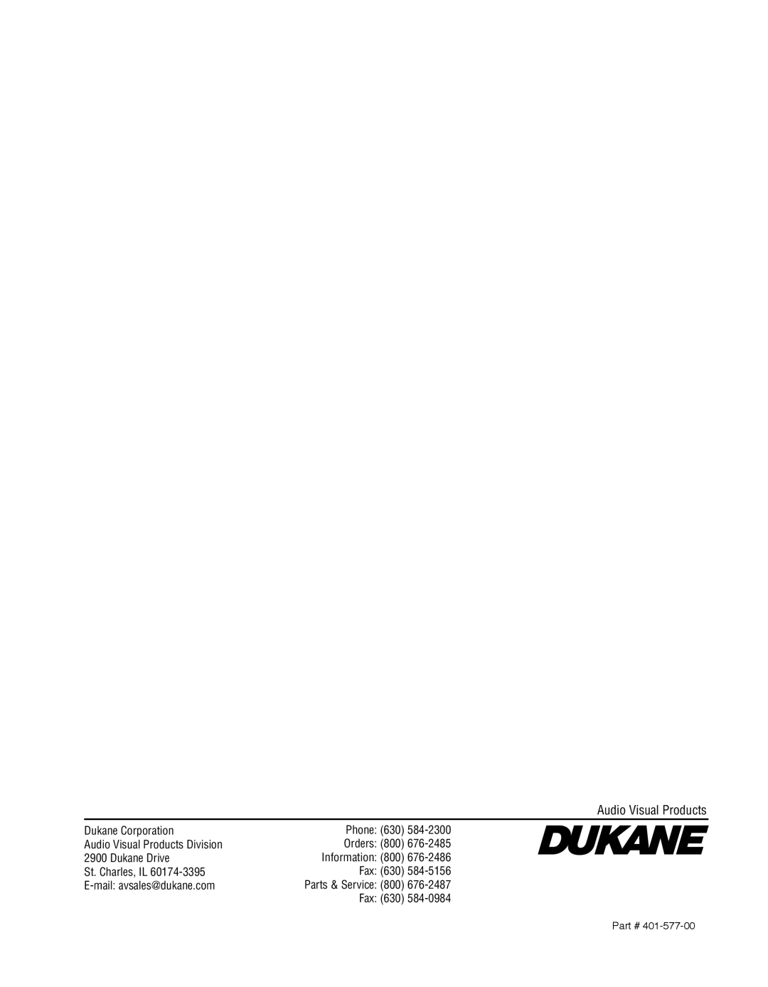 Dukane 28A8753, 28A8043 manual Audio Visual Products 