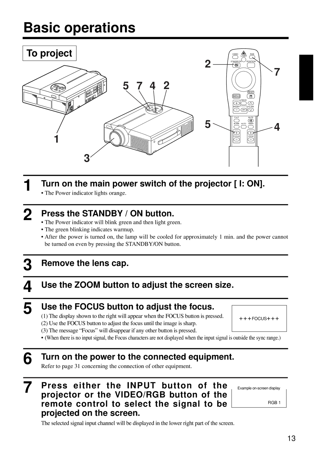 Dukane 28A8800A manual Basic operations, To project, Turn on the main power switch of the projector I on 