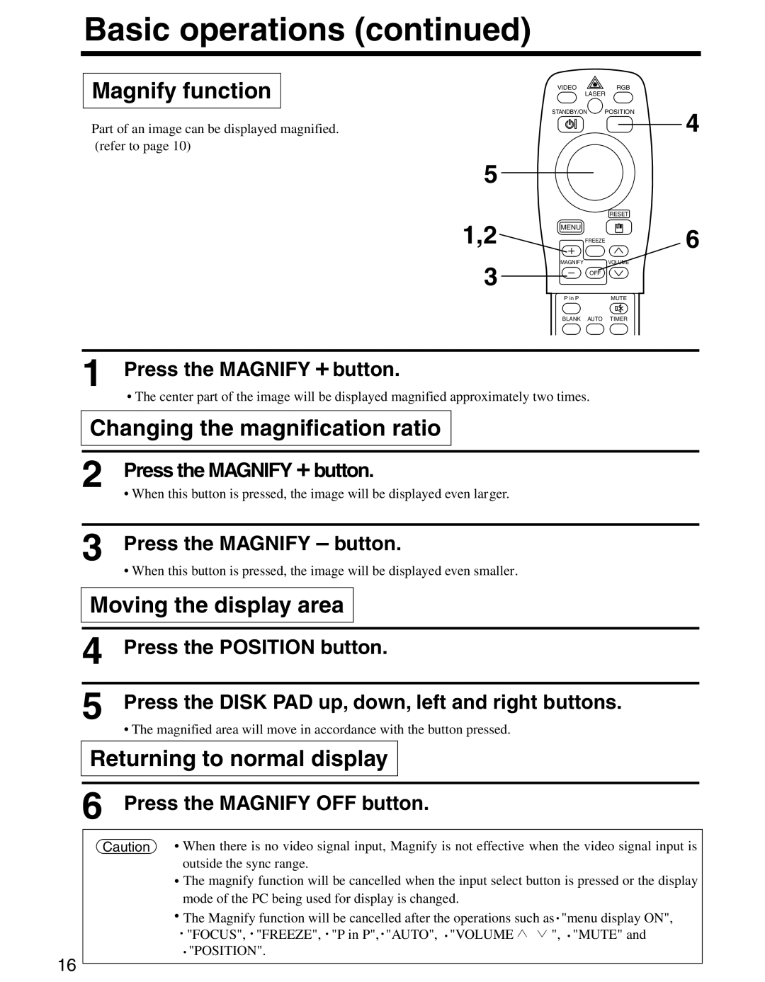 Dukane 28A8800A Magnify function, Changing the magnification ratio, Moving the display area, Returning to normal display 