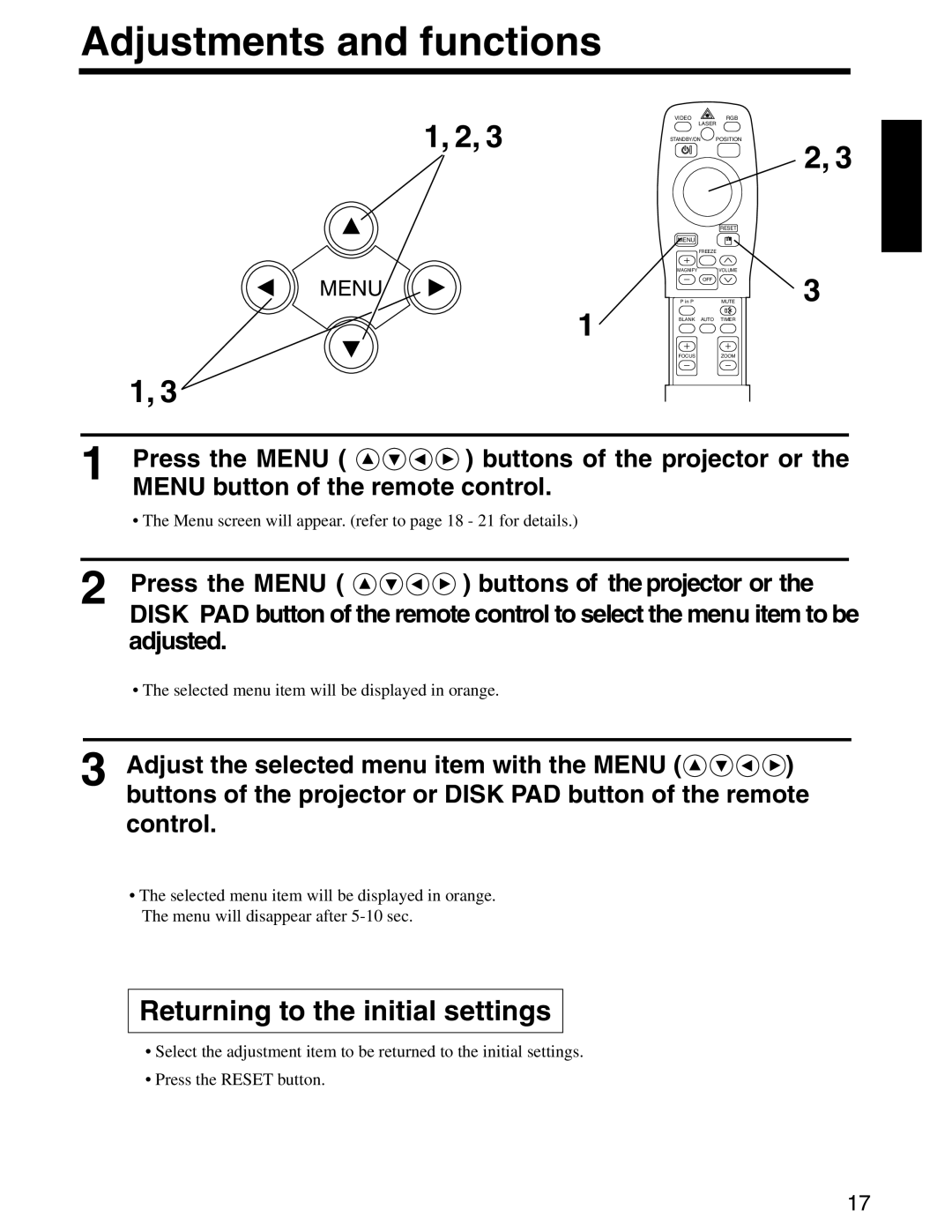 Dukane 28A8800A manual Adjustments and functions, Returning to the initial settings 