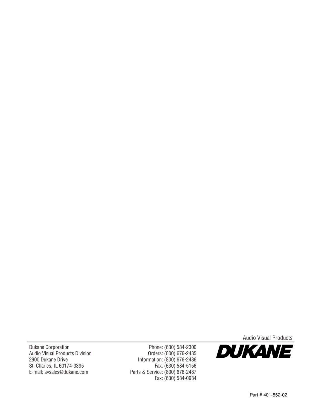 Dukane 28A8800A manual Audio Visual Products 