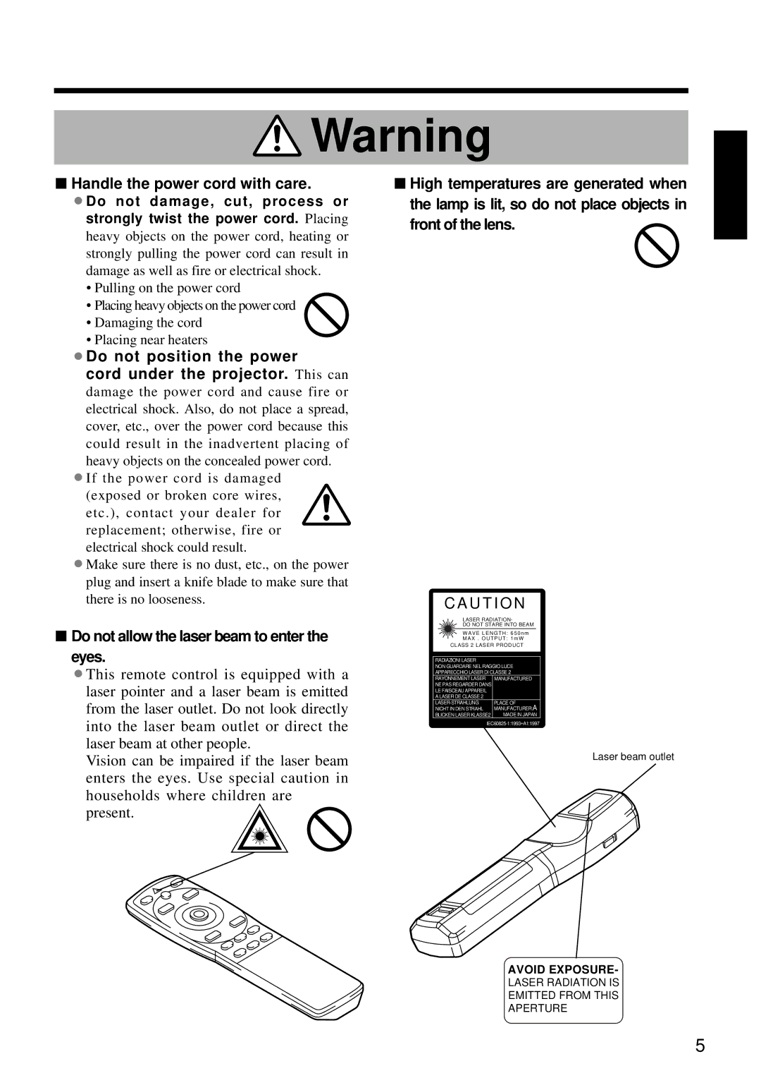 Dukane 28A8800A Handle the power cord with care, Do not position the power, Do not allow the laser beam to enter the eyes 