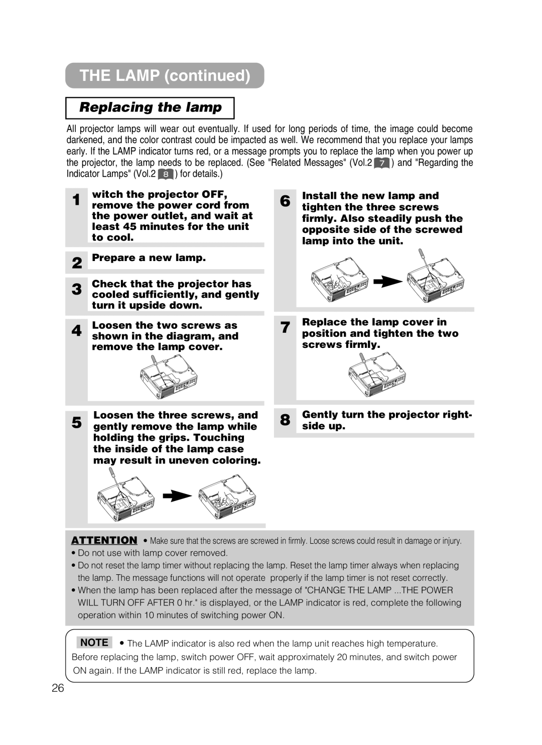 Dukane 28A8801A user manual Lamp, Replacing the lamp 