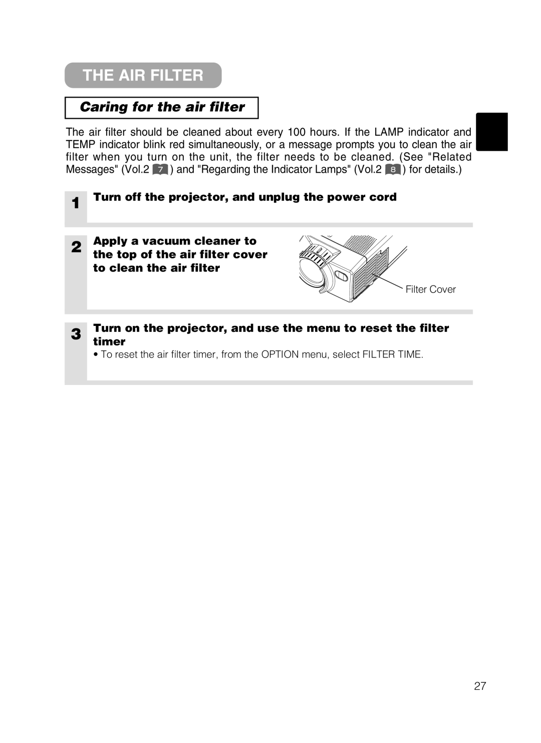 Dukane 28A8801A user manual AIR Filter, Caring for the air filter 