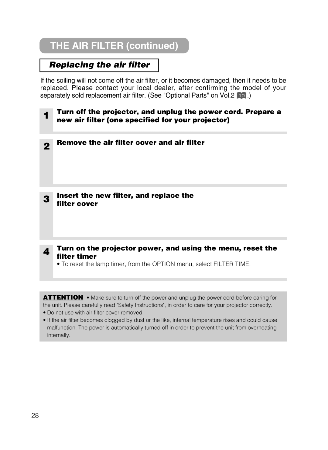 Dukane 28A8801A user manual Replacing the air filter 