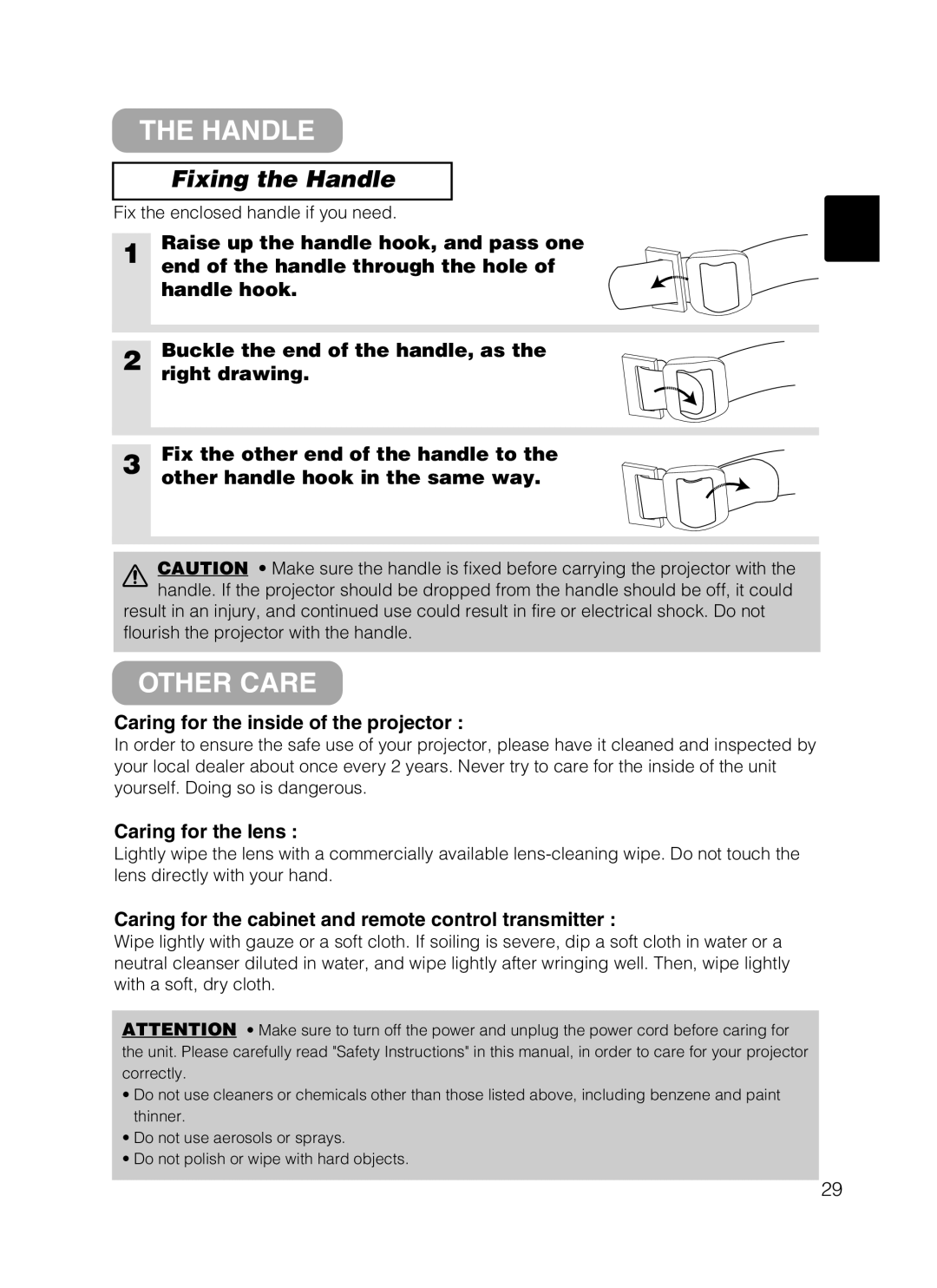 Dukane 28A8801A user manual Other Care, Fixing the Handle 