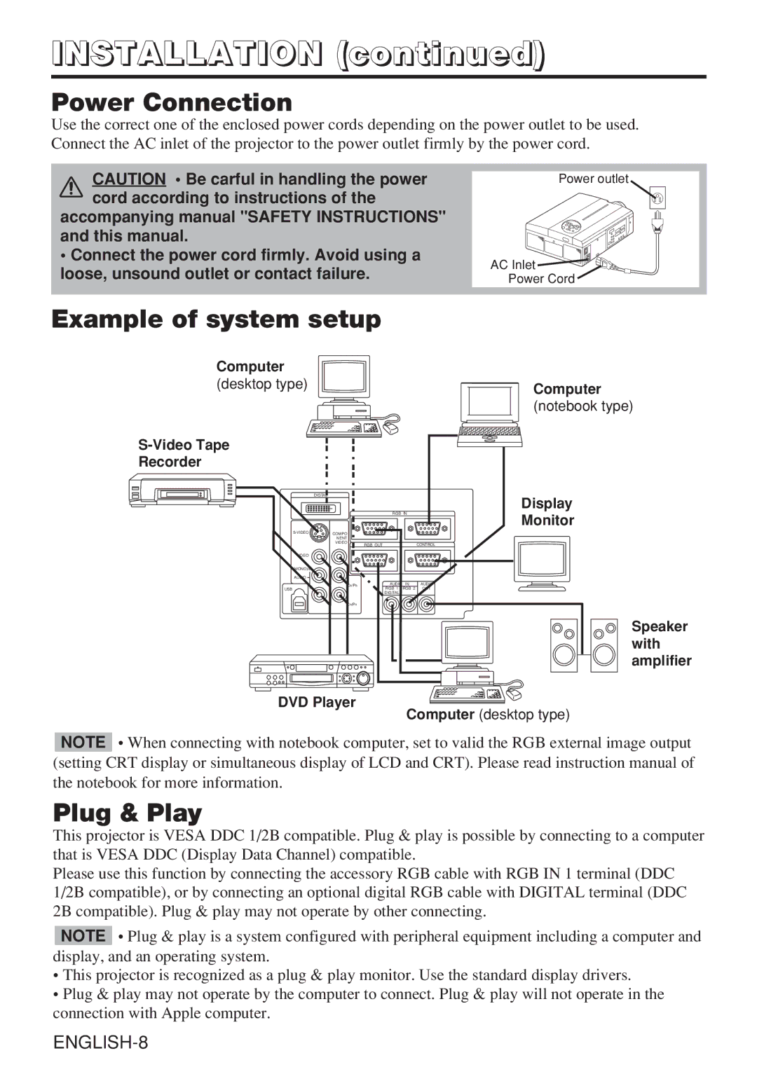 Dukane 28A8909 manual Power Connection, Example of system setup, Plug & Play 