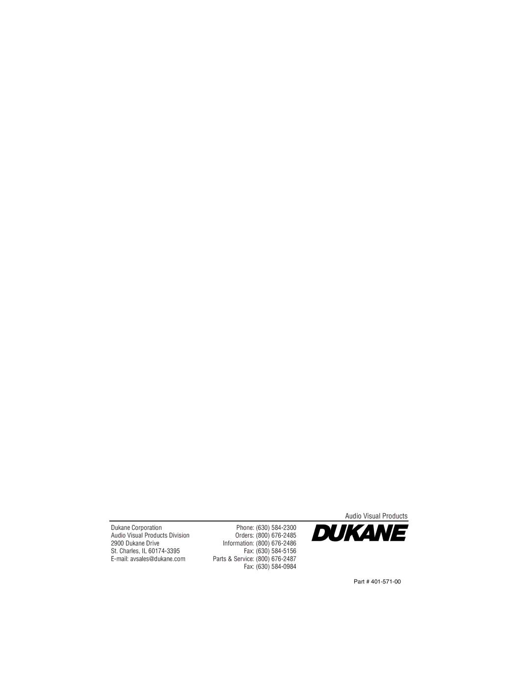 Dukane 28A8909 manual Audio Visual Products 