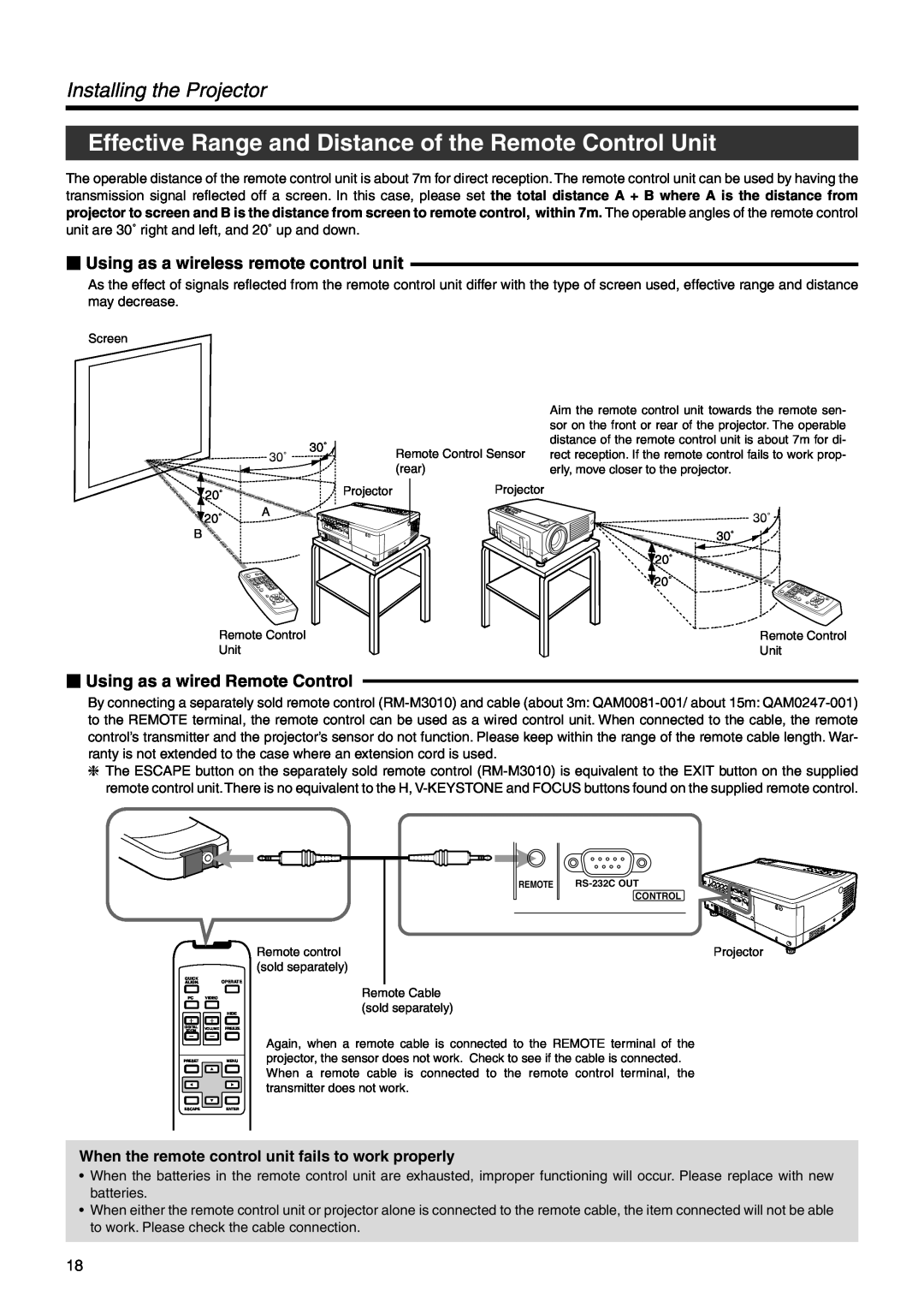 Dukane 28A9017 user manual Effective Range and Distance of the Remote Control Unit, Installing the Projector 
