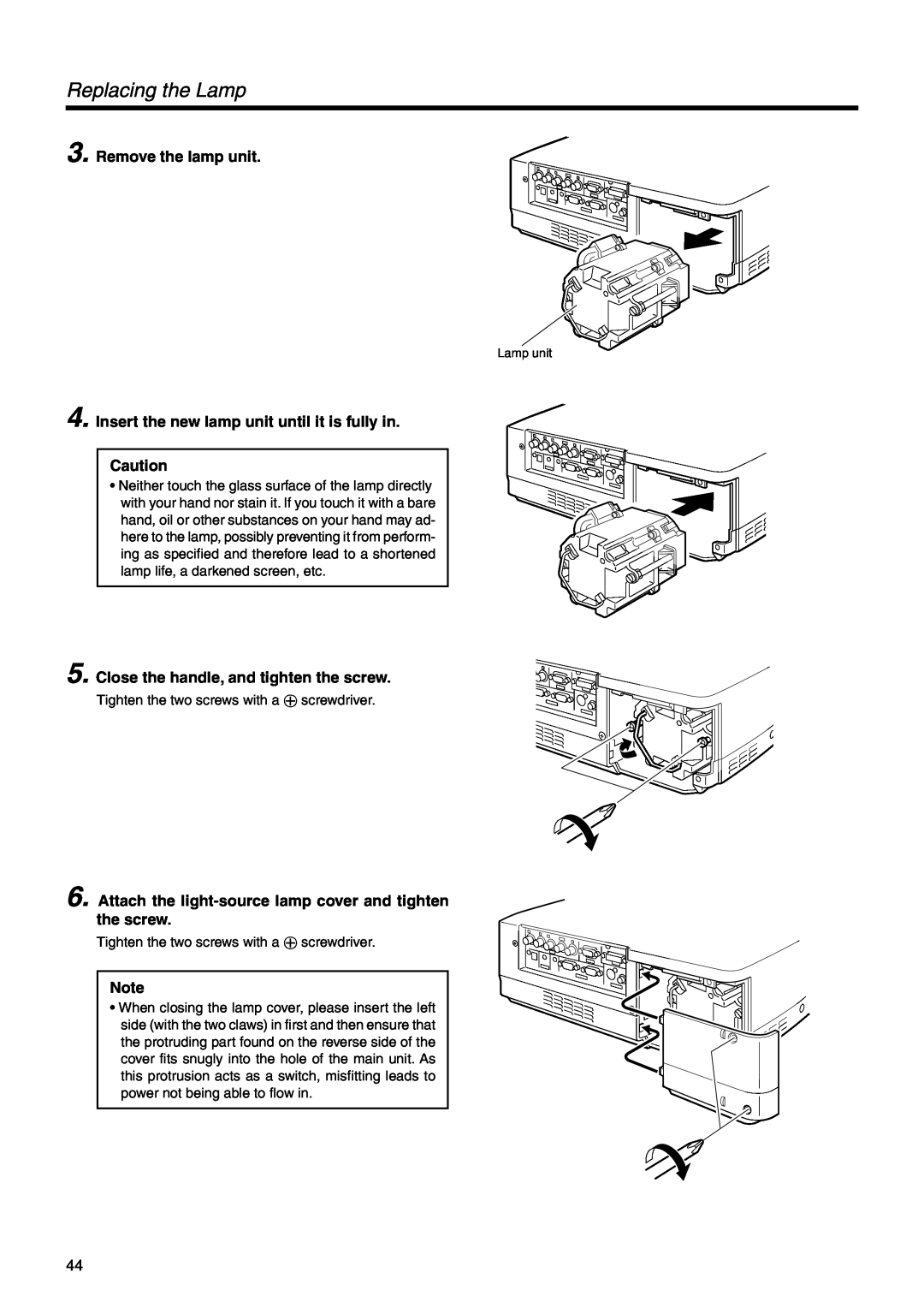 Dukane 28A9017 user manual Replacing the Lamp, Remove the lamp unit, Insert the new lamp unit until it is fully in 