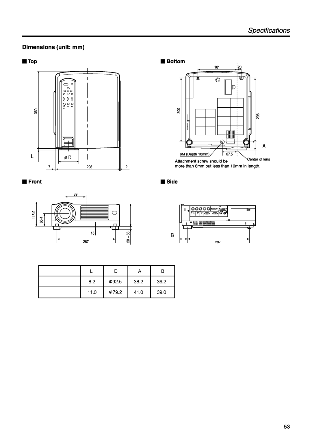 Dukane 28A9017 user manual Specifications, Dimensions unit mm,  Top,  Bottom,  Front,  Side 