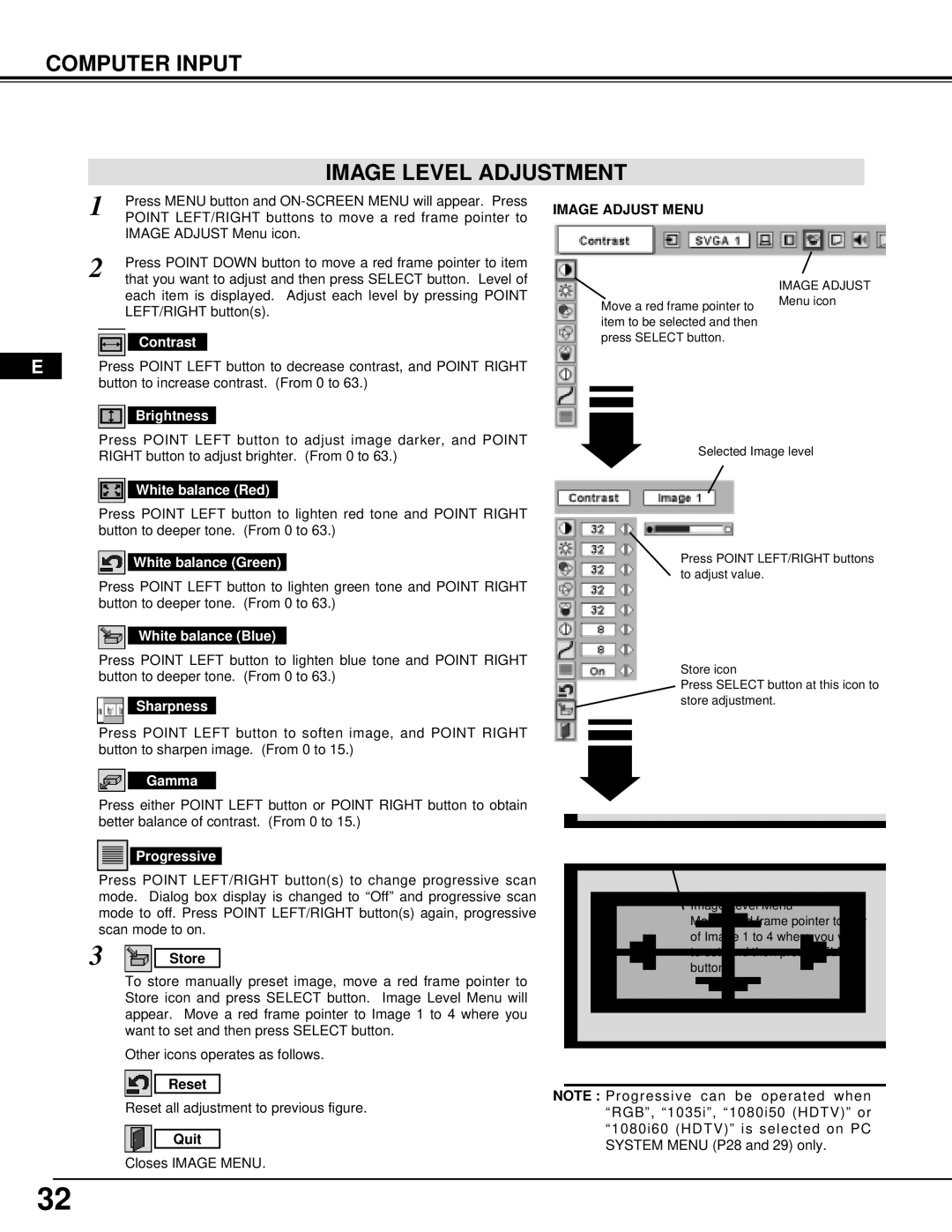 Dukane 28A9058, 28A8945 manual Computer Input Image Level Adjustment, Image Adjust Menu 