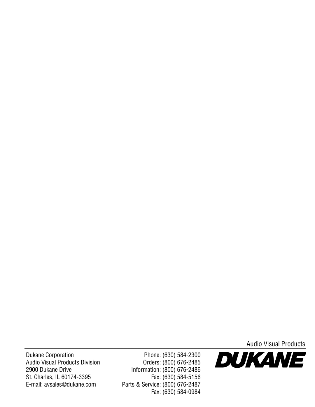 Dukane 28A8945, 28A9058 manual Audio Visual Products 