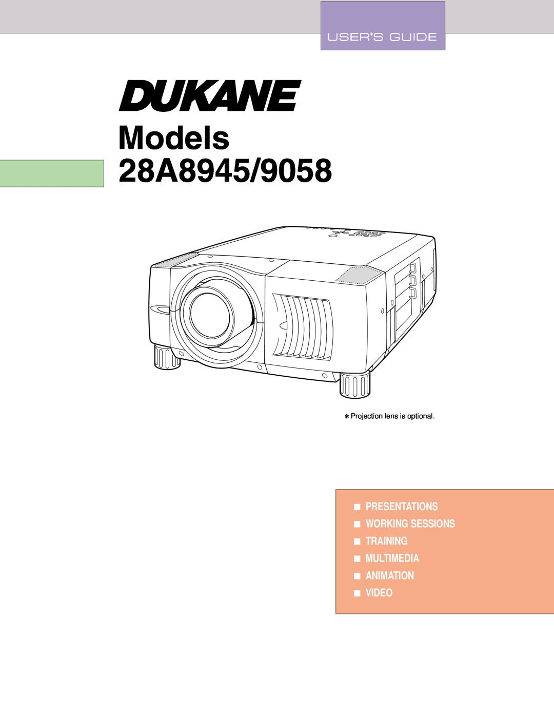Dukane 28A9058 manual Presentations Working Sessions Training Multimedia Animation Video, Models 28A8945/9058 