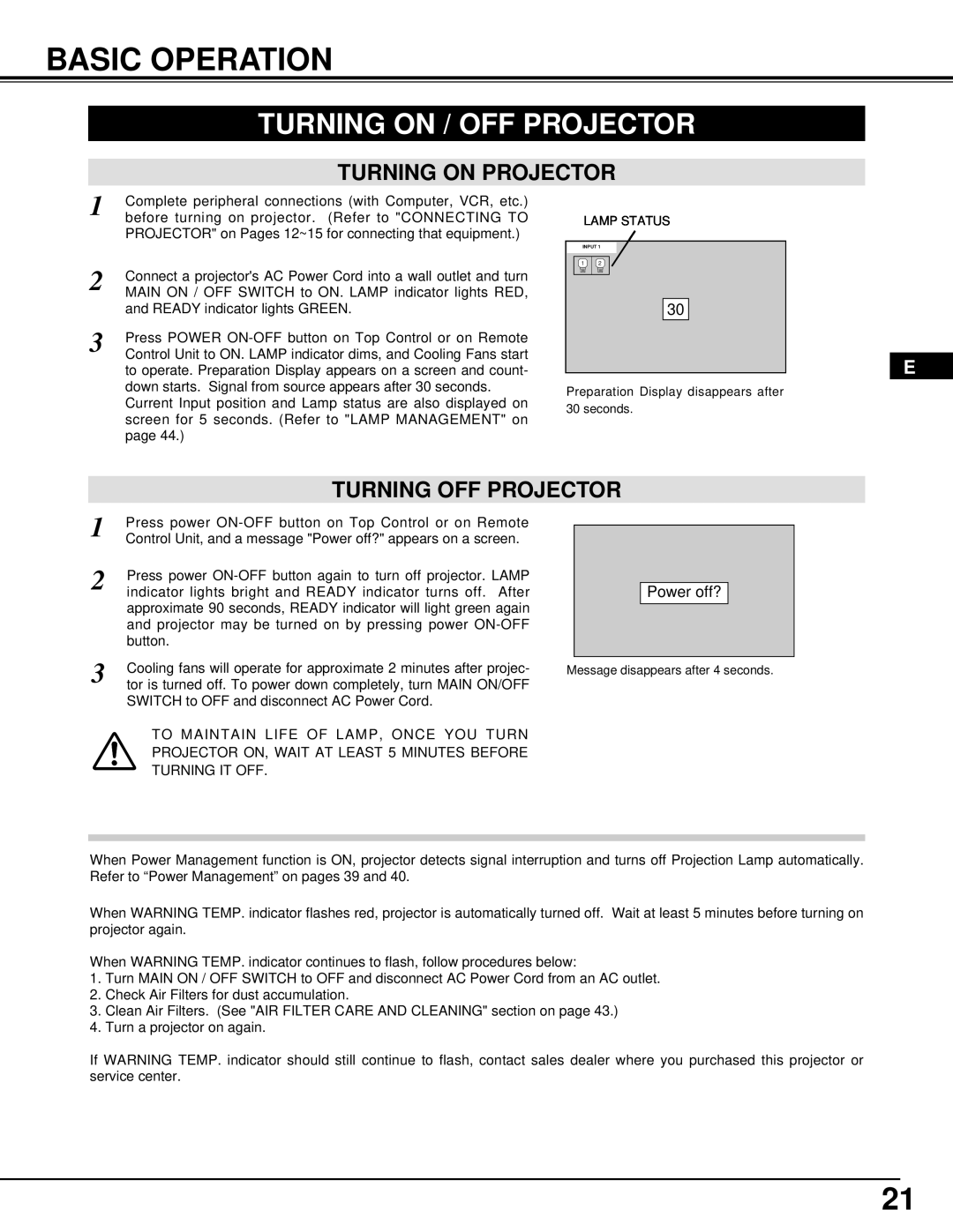Dukane 28A8945, 28A9058 manual Basic Operation, Turning On / Off Projector, Turning On Projector, Turning Off Projector 