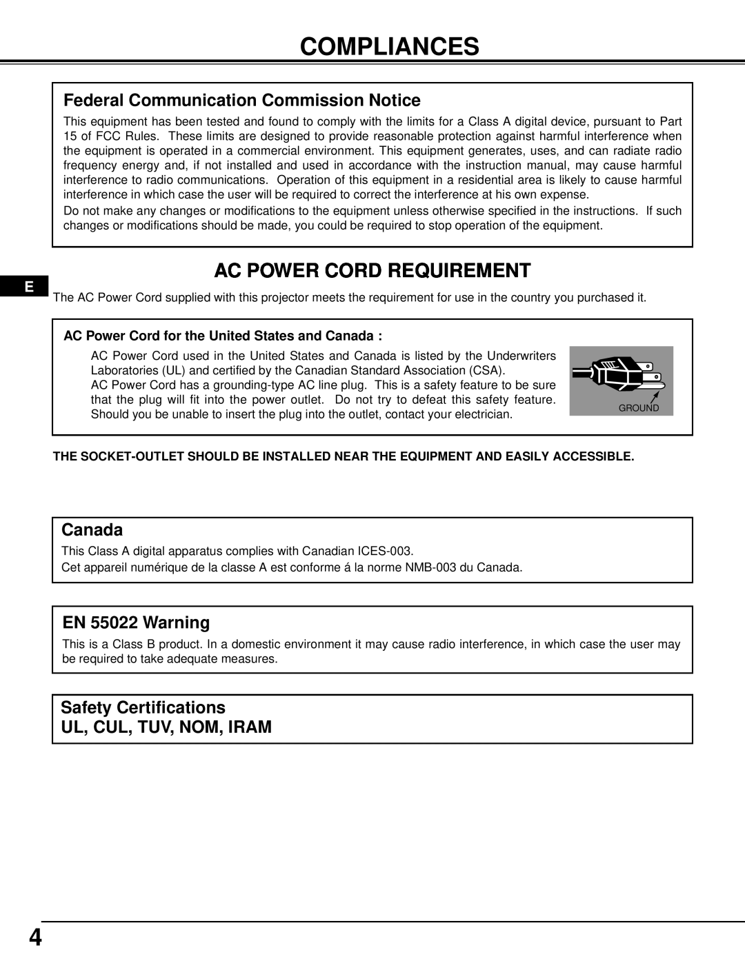 Dukane 28A9058 Compliances, Ac Power Cord Requirement, Federal Communication Commission Notice, Canada, EN 55022 Warning 
