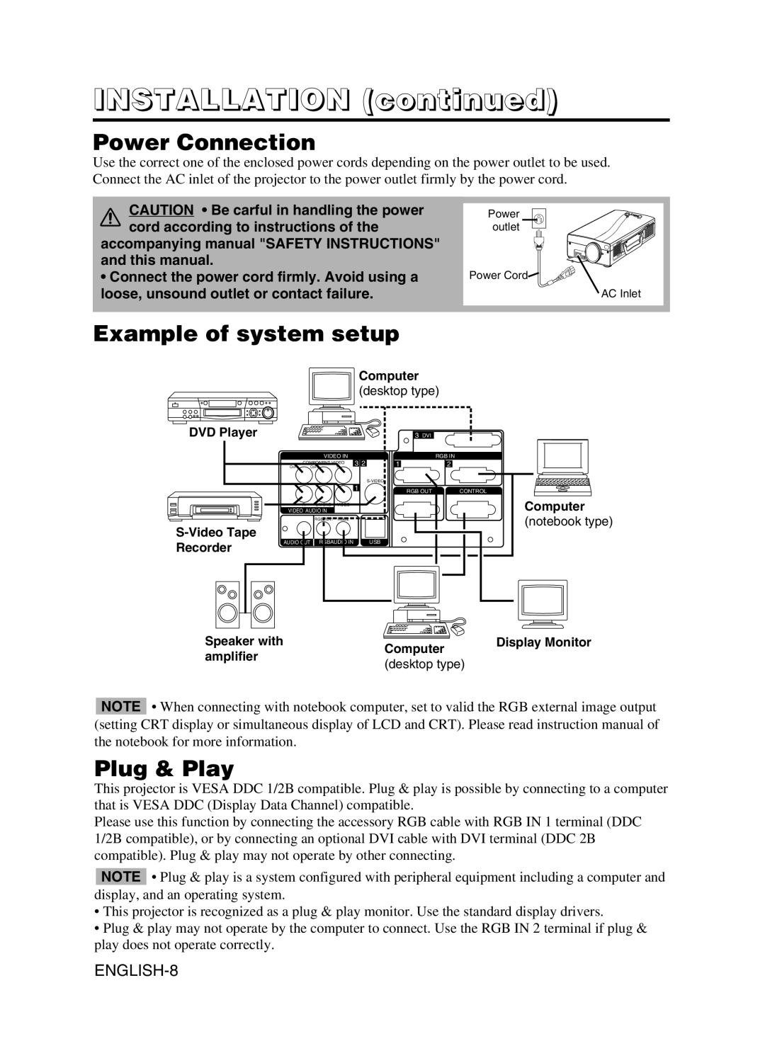 Dukane 28A9115 user manual Power Connection, Example of system setup, Plug & Play 