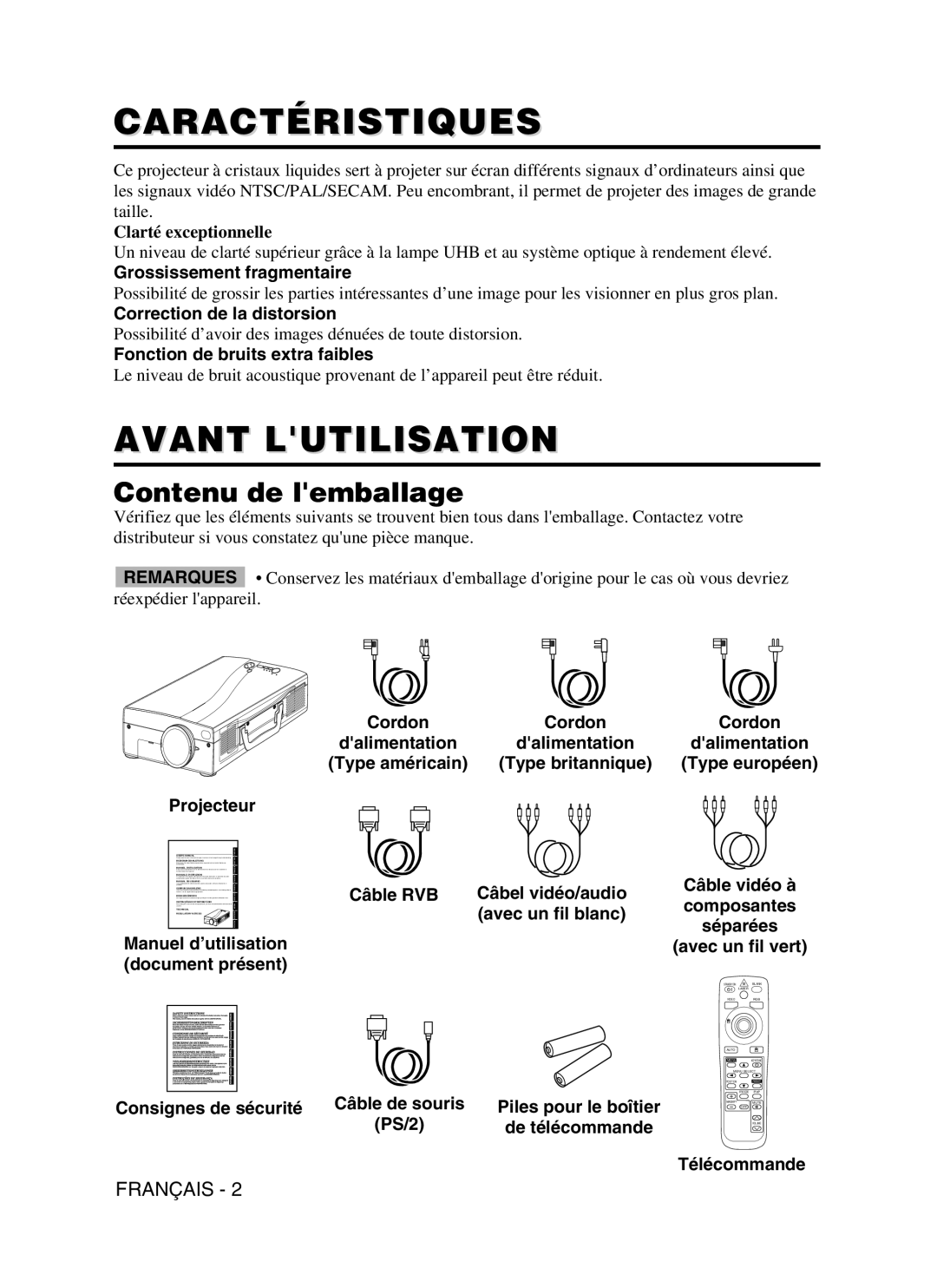 Dukane 28A9115 user manual Caractéristiques, Avant Lutilisation, Contenu de lemballage 