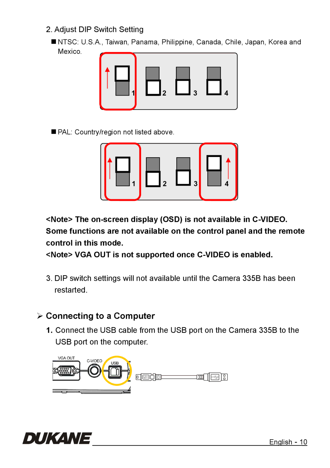 Dukane 335B manual ¾ Connecting to a Computer, Adjust DIP Switch Setting 