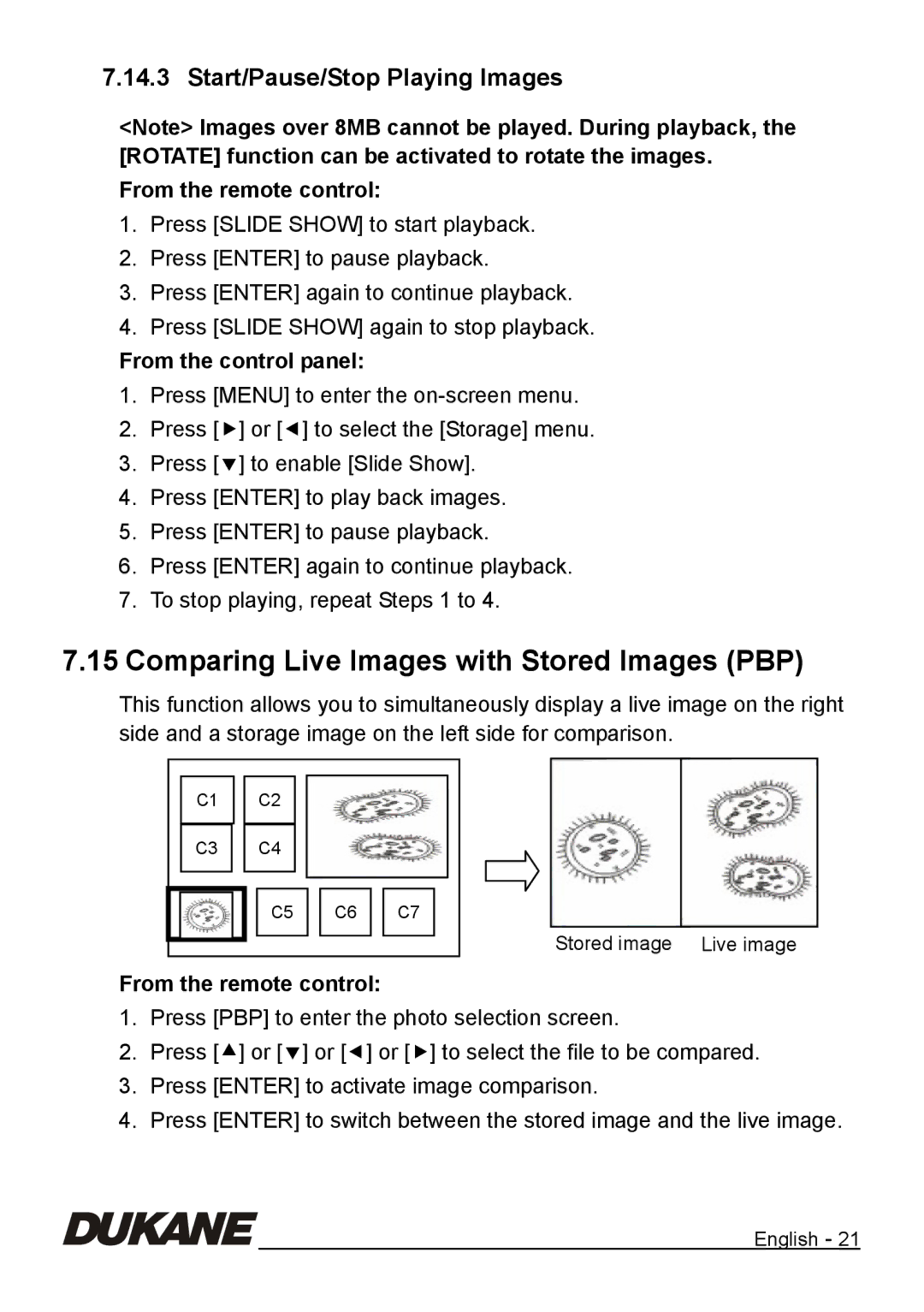 Dukane 335B manual Comparing Live Images with Stored Images PBP, Start/Pause/Stop Playing Images 