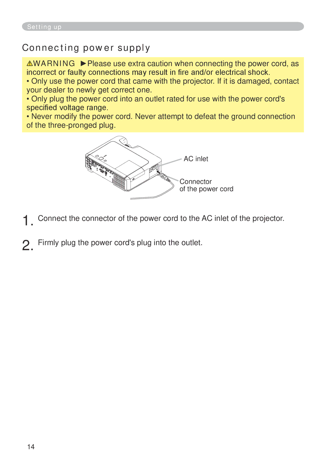 Dukane 401-8755E-01 user manual Connecting power supply, AC inlet Connector Power cord 