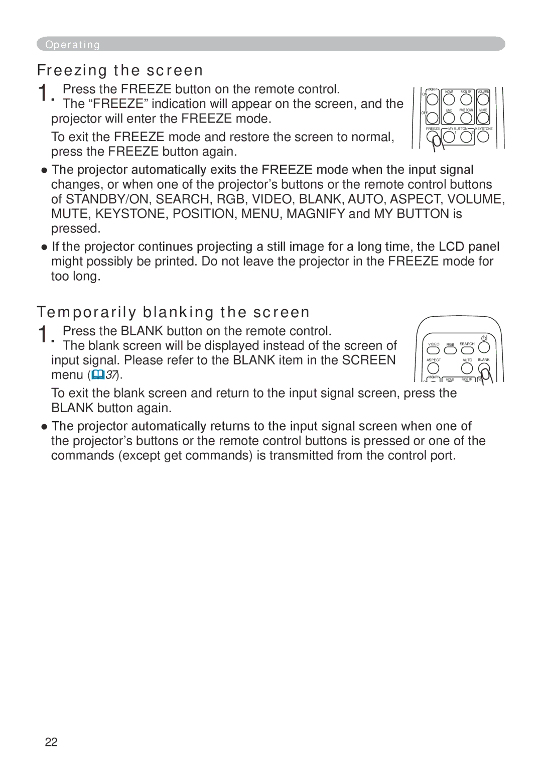 Dukane 401-8755E-01 user manual Freezing the screen, Temporarily blanking the screen 