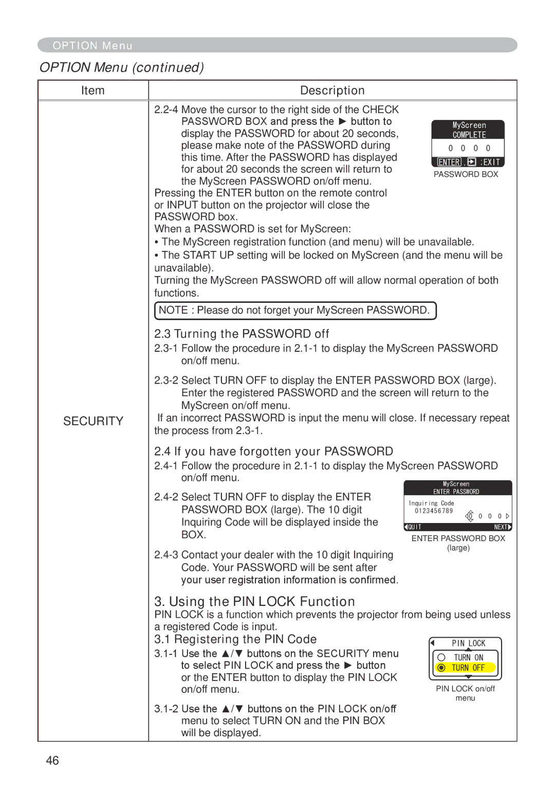 Dukane 401-8755E-01 user manual Using the PIN Lock Function, Turning the Password off, Registering the PIN Code 