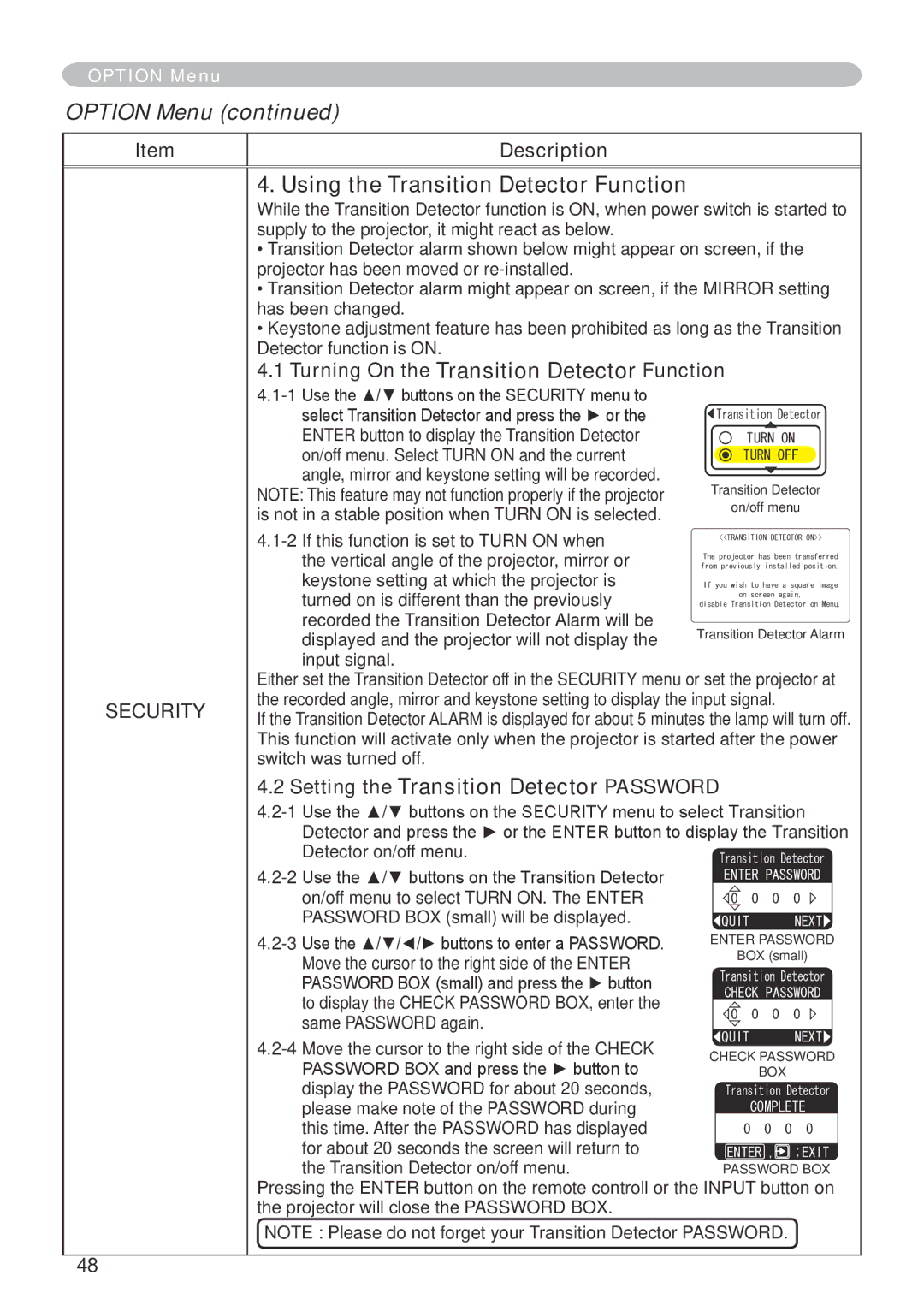 Dukane 401-8755E-01 user manual Using the Transition Detector Function, Turning On the Transition Detector Function 