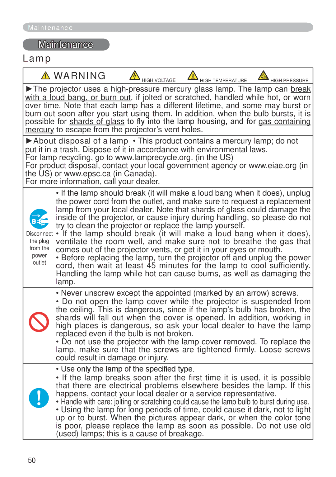 Dukane 401-8755E-01 user manual Maintenance, Lamp 