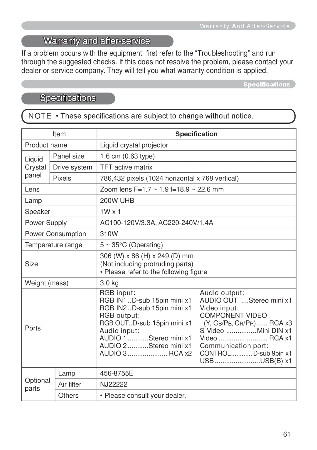 Dukane 401-8755E-01 user manual Warranty and after-service, Specifications 