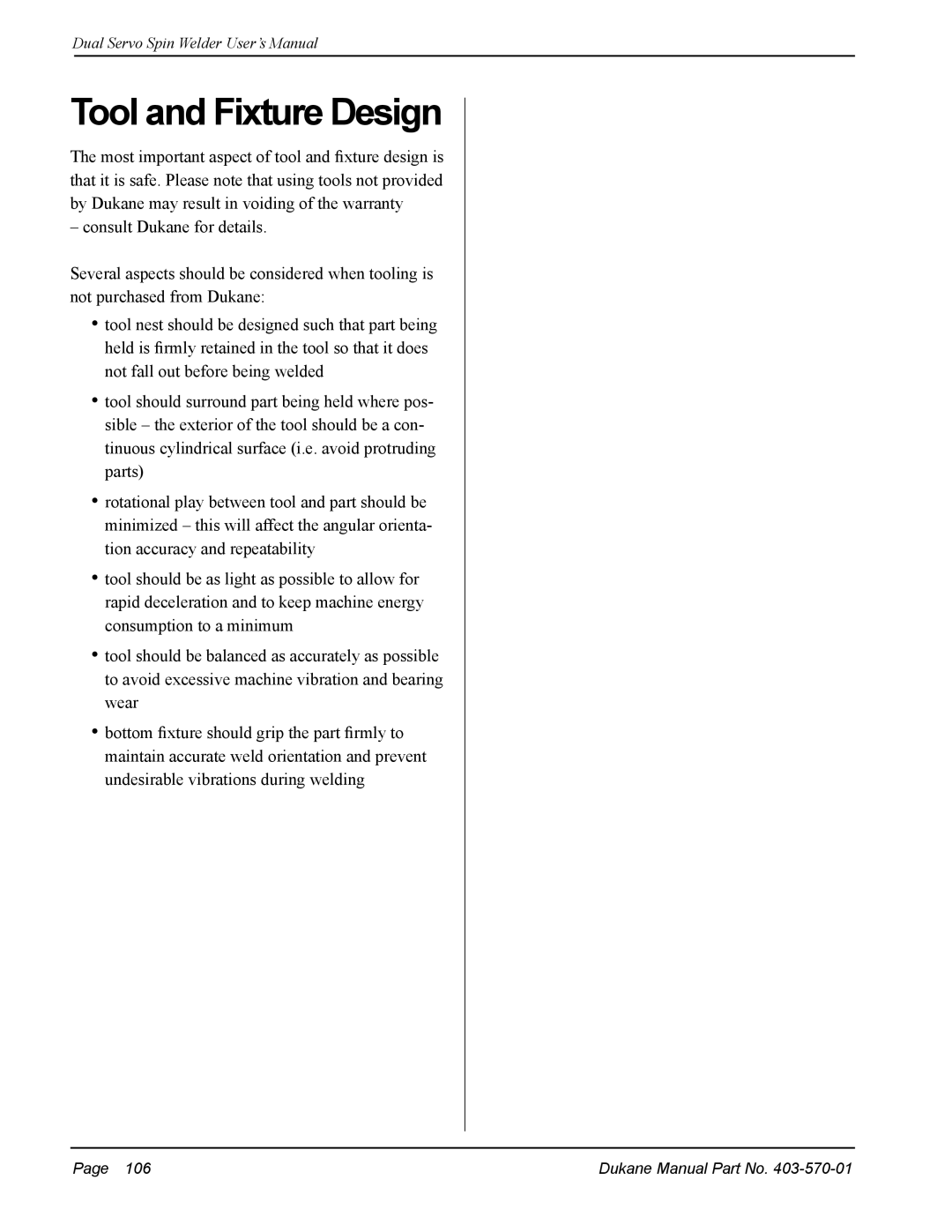 Dukane 403-570-01 user manual Tool and Fixture Design 