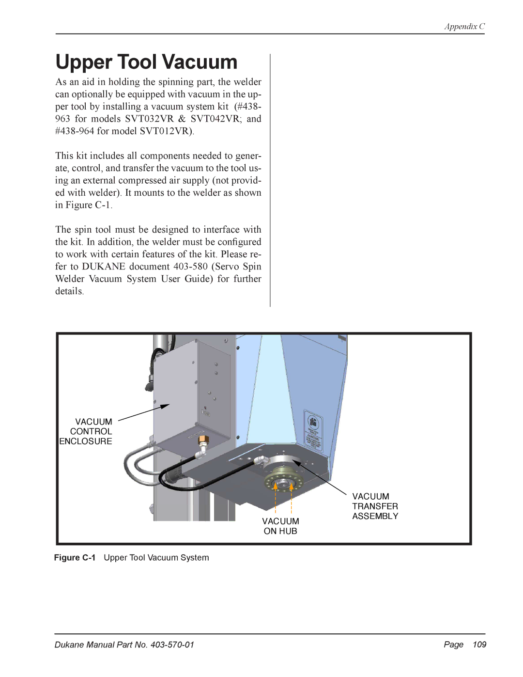 Dukane 403-570-01 user manual Figure C-1Upper Tool Vacuum System 