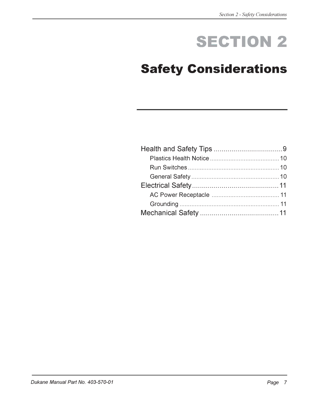 Dukane 403-570-01 user manual Safety Considerations 