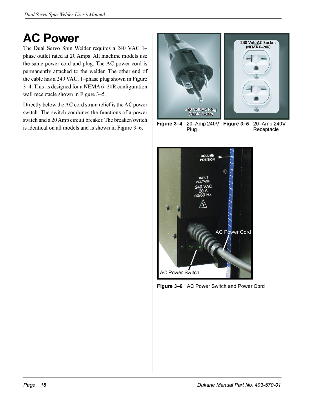 Dukane 403-570-01 user manual AC Power, Amp 240V Figure 