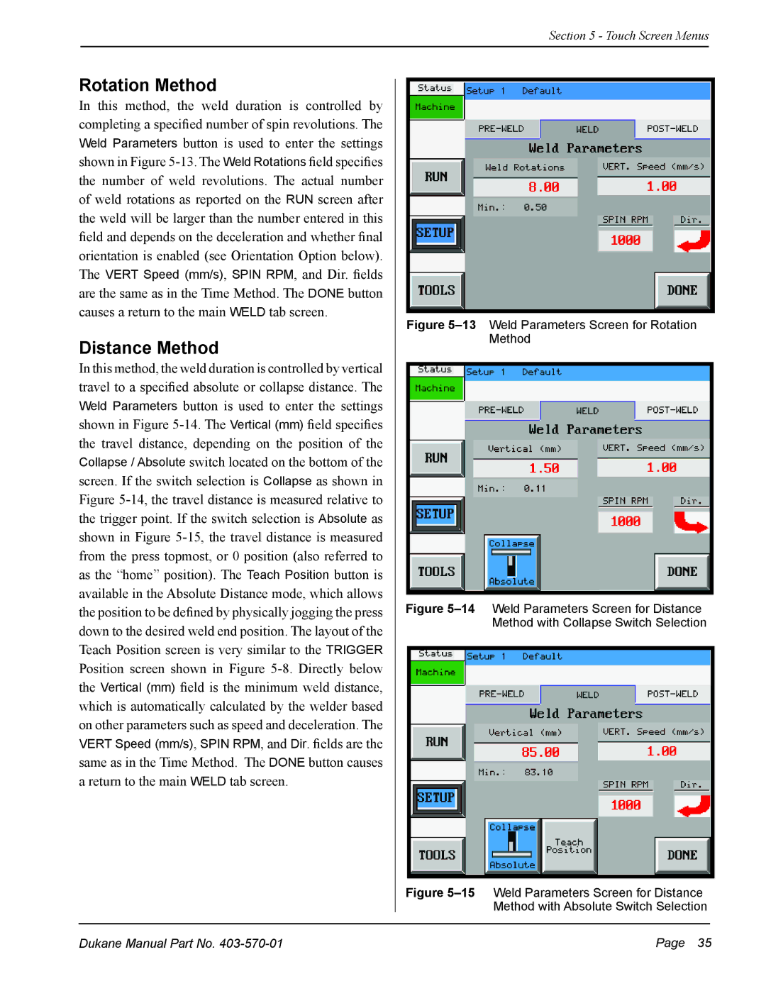 Dukane 403-570-01 user manual Rotation Method, Distance Method 