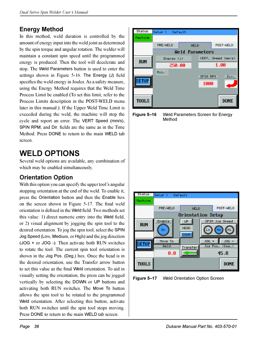 Dukane 403-570-01 user manual Energy Method, Orientation Option 