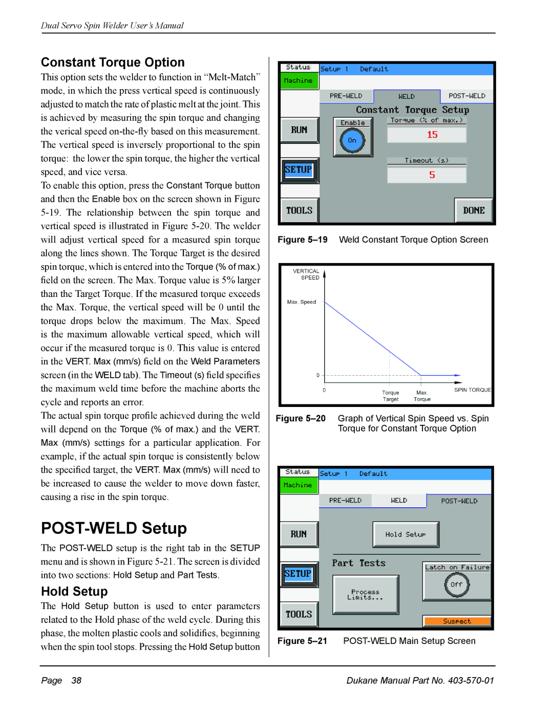 Dukane 403-570-01 user manual POST-WELD Setup, Constant Torque Option, Hold Setup 