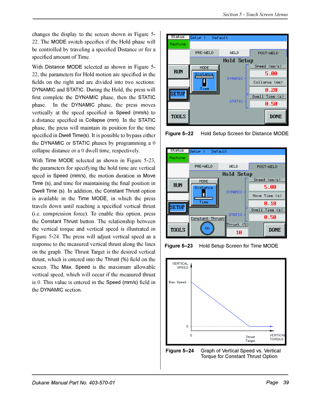 Dukane 403-570-01 user manual 22Hold Setup Screen for Distance Mode 