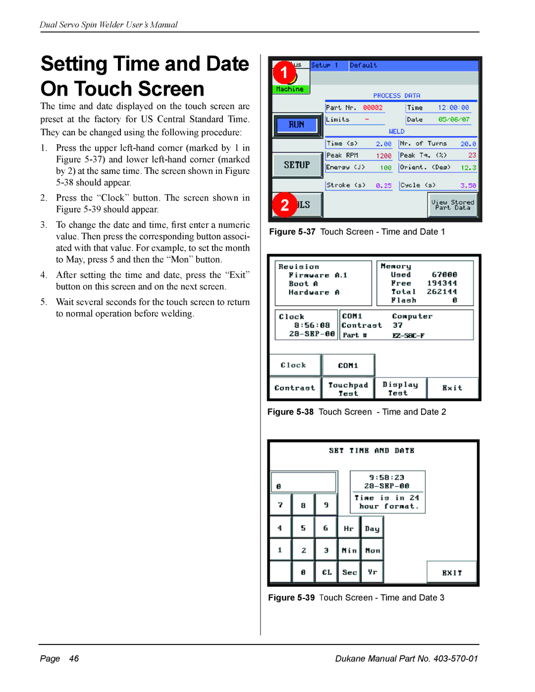 Dukane 403-570-01 user manual Setting Time and Date On Touch Screen 