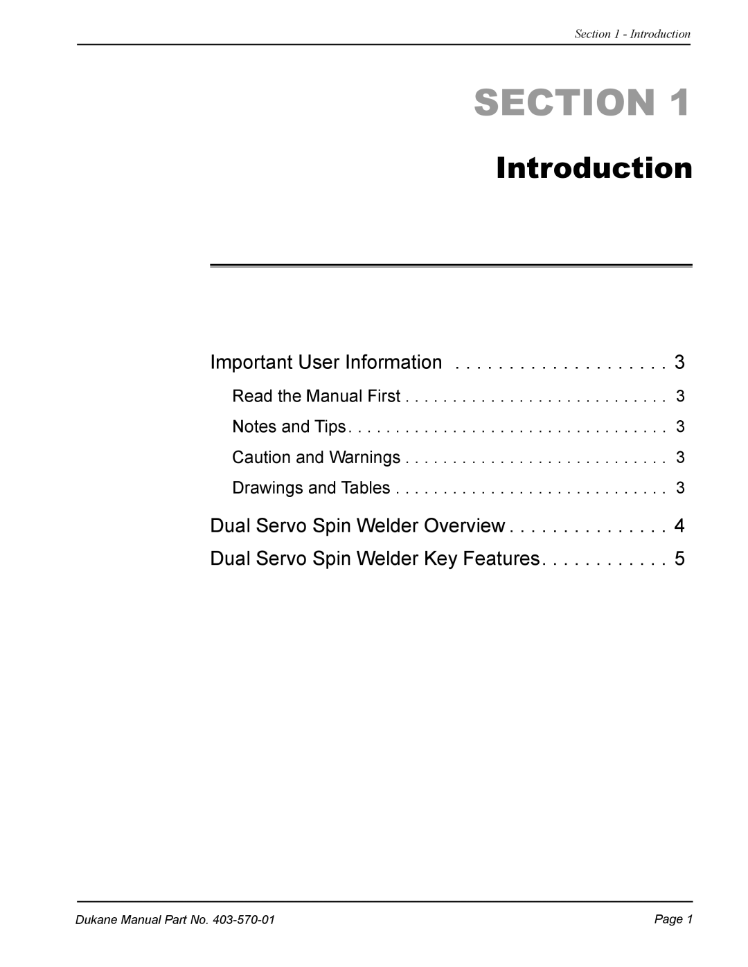 Dukane 403-570-01 user manual Section, Introduction 