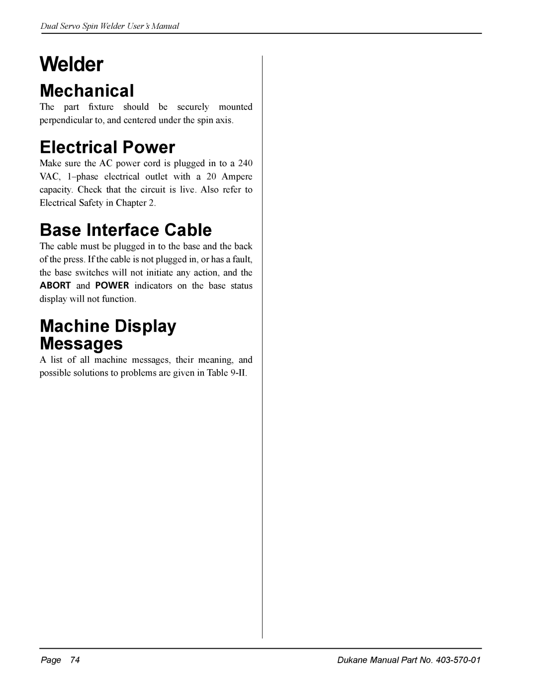 Dukane 403-570-01 user manual Welder, Mechanical 