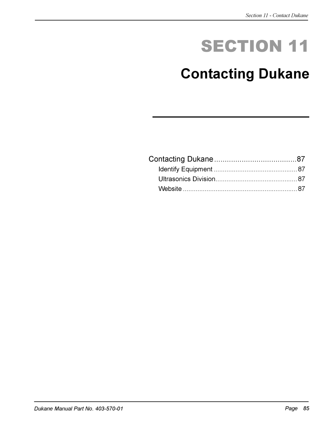 Dukane 403-570-01 user manual Contacting Dukane 