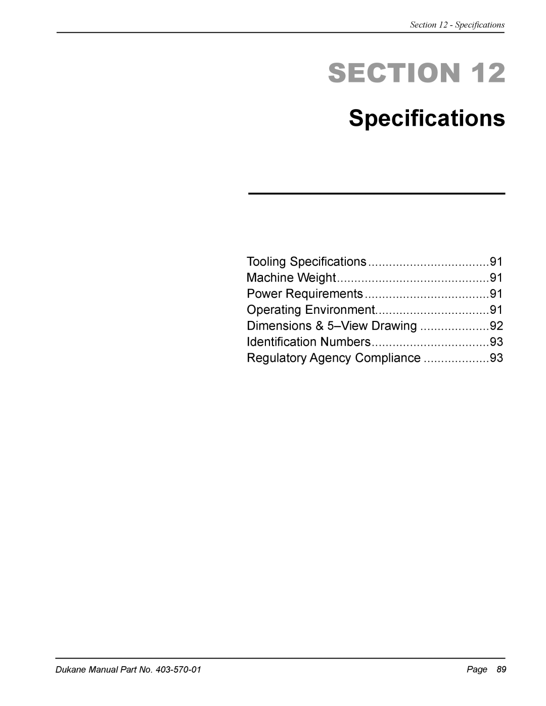 Dukane 403-570-01 user manual Specifications 