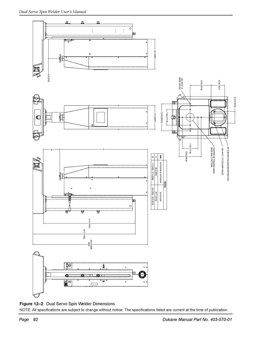 Dukane 403-570-01 user manual 2Dual Servo Spin Welder Dimensions 