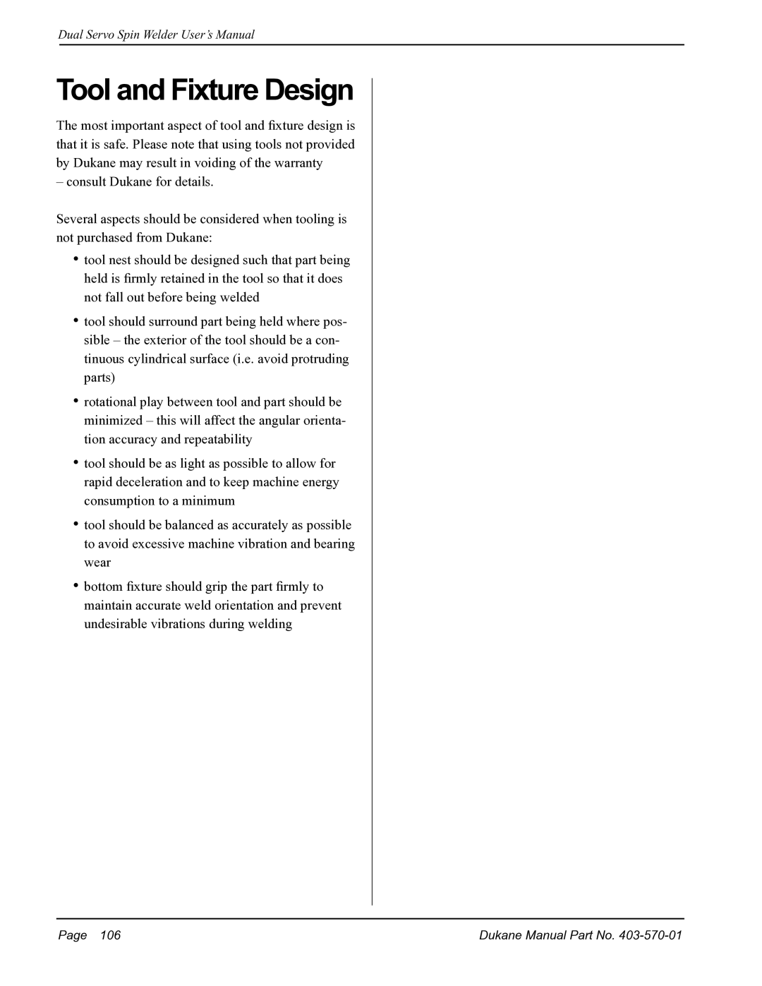 Dukane 403570-01 user manual Tool and Fixture Design 