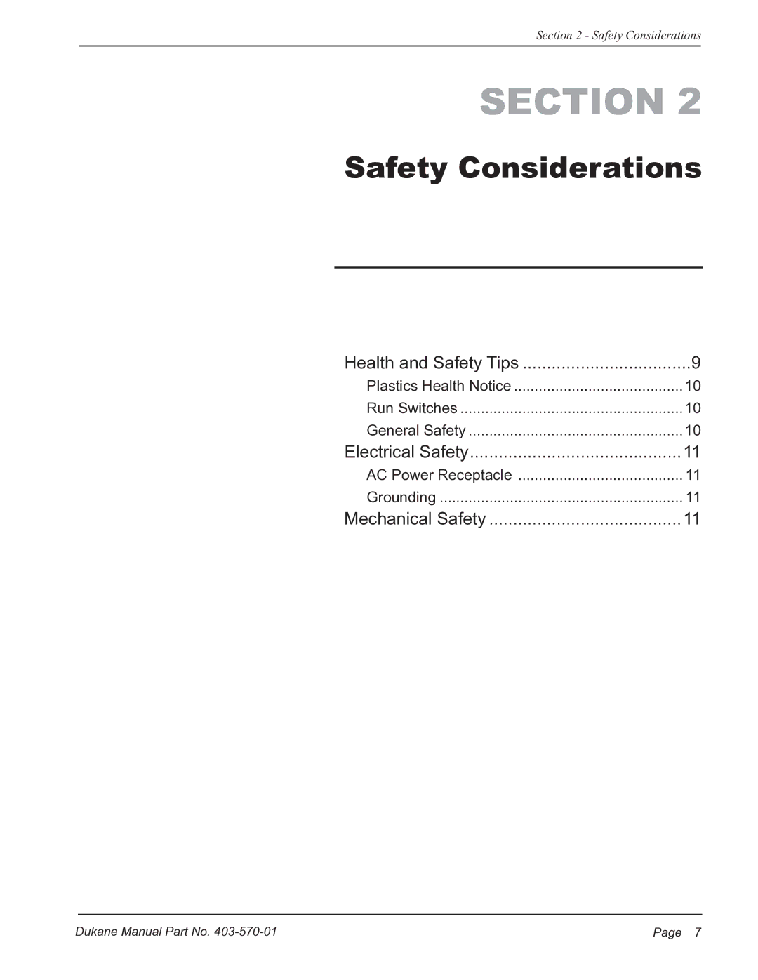 Dukane 403570-01 user manual Safety Considerations 