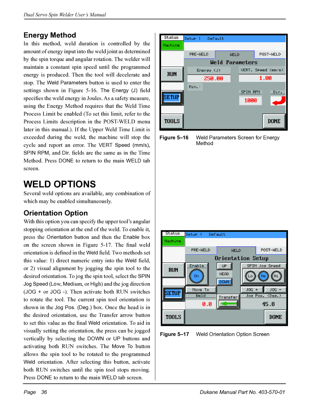 Dukane 403570-01 user manual Energy Method, Orientation Option 